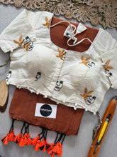 Orange Handloom Cotton Saree With Embrodery Work Redy Made Blouse